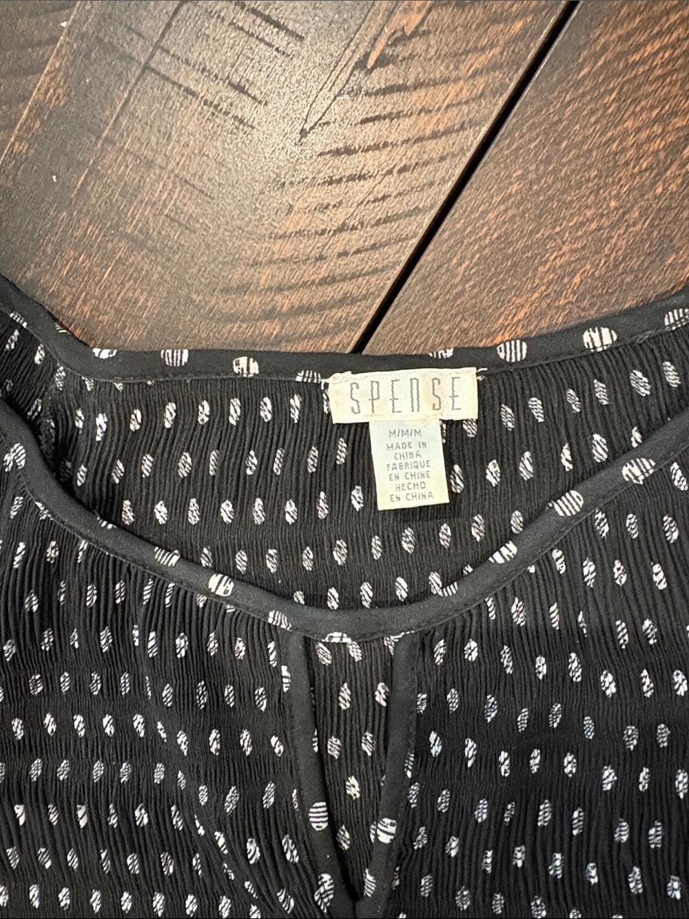 Spense Black Polka Dot Smocked Babydoll Blouse - Picture 2 of 4